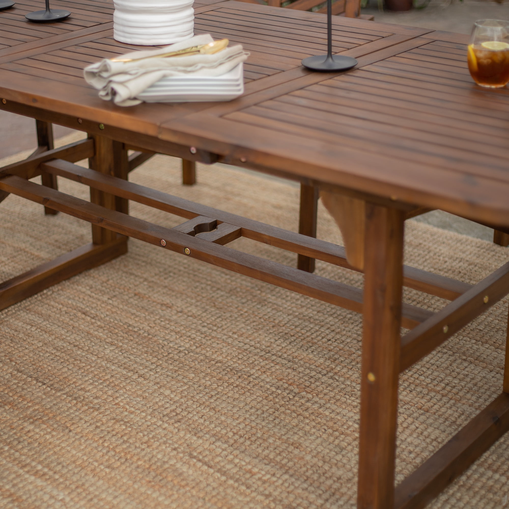 Walker Edison Dark Brown Chevron 7-Piece Wood Outdoor Patio Dining Set