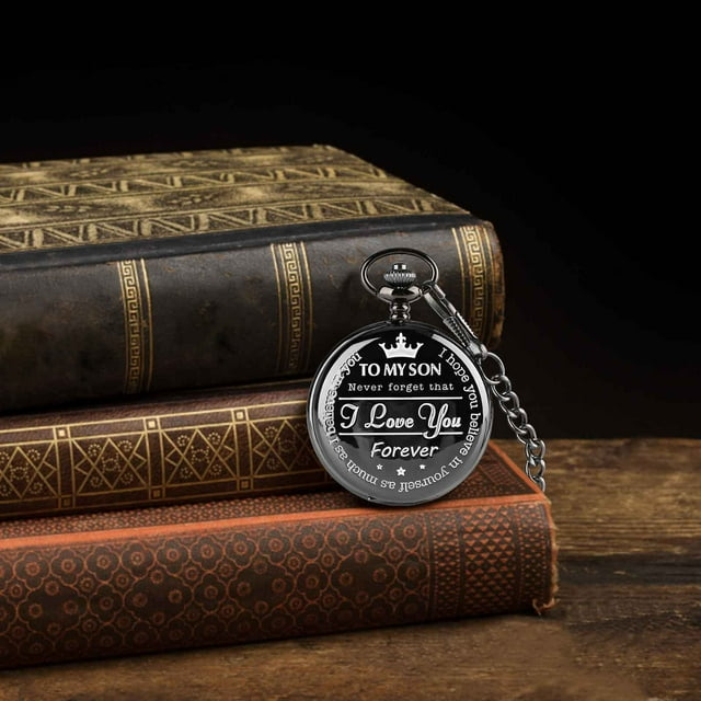 TopLLC Pocket Watch Pocket Watch Pocket Watch Mon Fils Je t'Aime pour Toujours Chaîne de Taille Commémorative Lettrage à la Mode