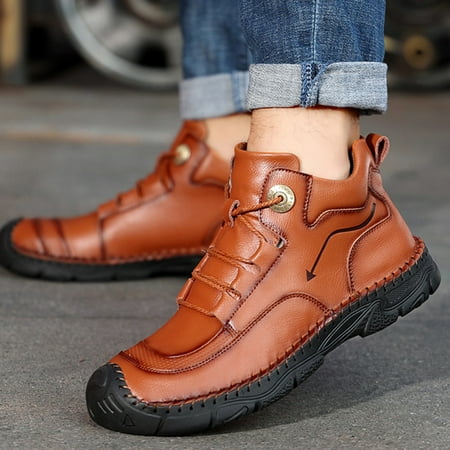 

Boots Women Men S Casual Lace Up Mid Top Heel Outdoor Wear Resistant Short Shoes Boots Work Boots For Women Steel Toe Boots