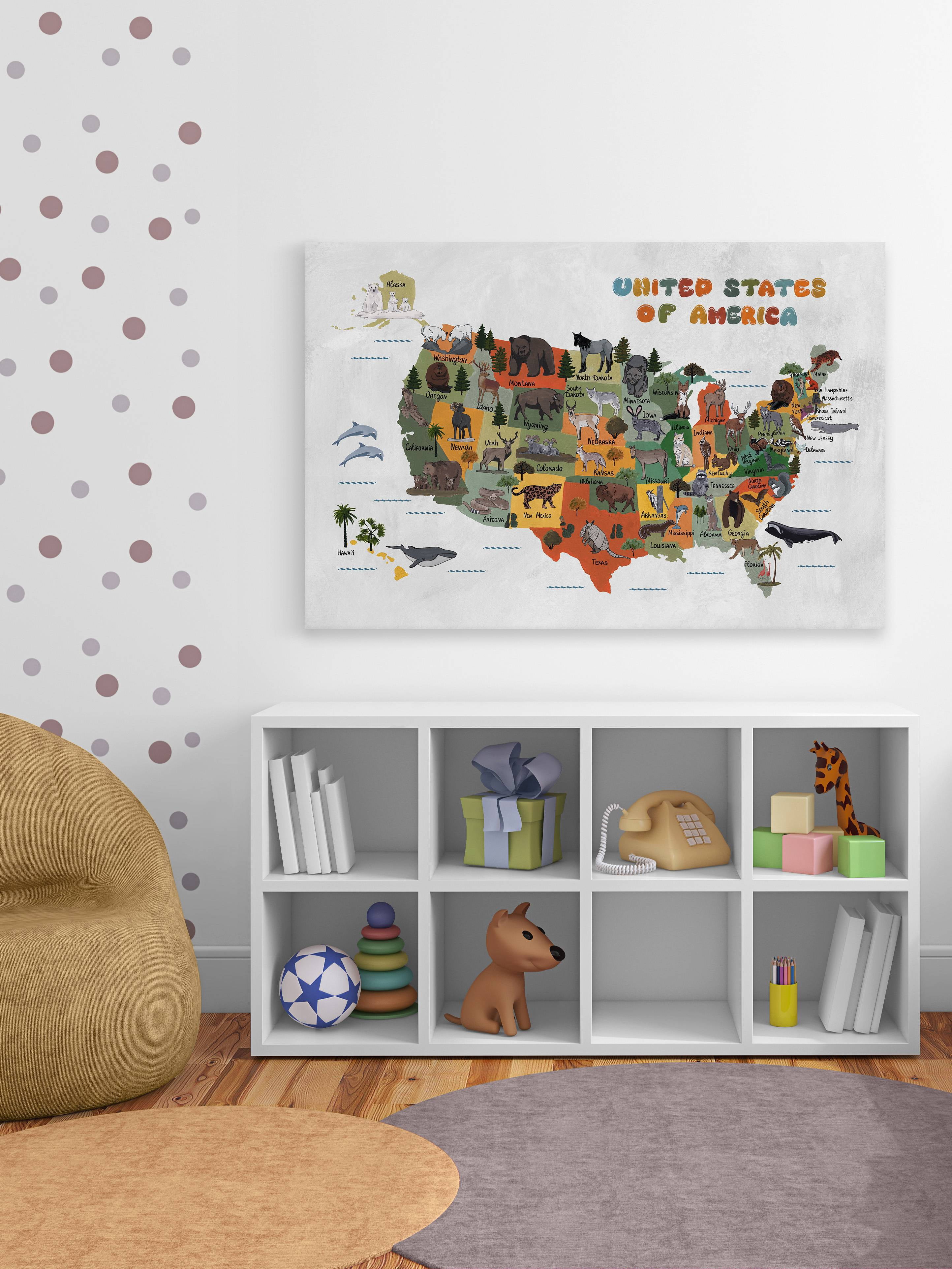 Marmont Hill America's Animal Map Canvas Wall Art