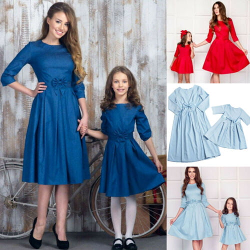 US Family Dress Mother Daughter Matching Kids Girls Lace Dress Womens Tops Skirt 