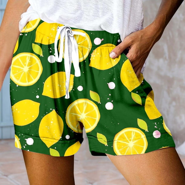 MKLEKYY Pantalones Cortos Deportivos de Cintura Alta con Cordones y Bolsillos Estampados Informales para Mujer