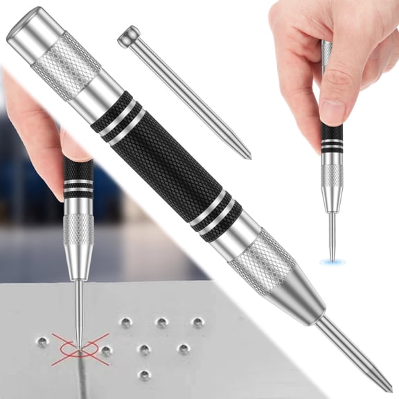 Center Punch 5 inch Chromium Vanadium Alloy Steel Spring Loaded Center Hole Punch with Replacement Tip for Metal