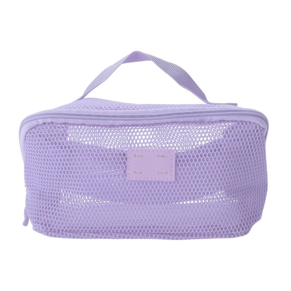 Unique Bargains 1 Pc Mesh Multifunctional Portable Makeup Bag Light Purple Polyester