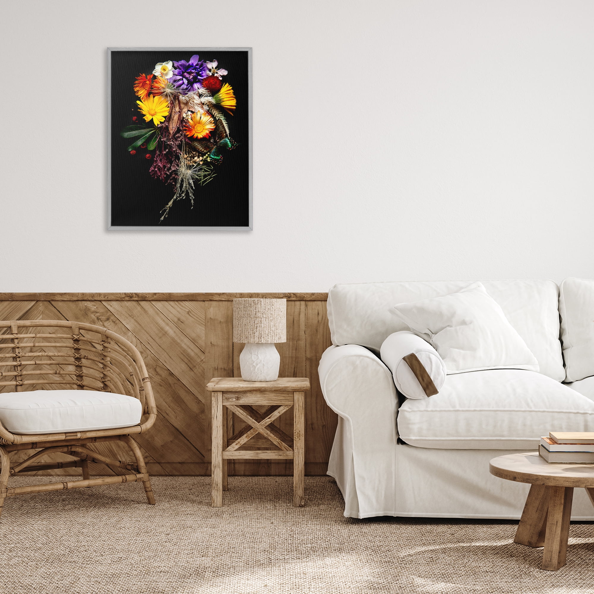 Stupell Industries Butterfly Adorned Arrangement Gray Framed Giclee Art, design by Carl Kravats
