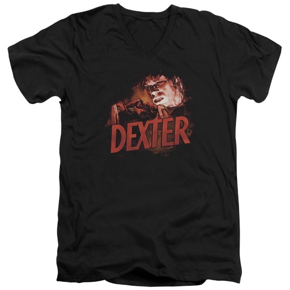 Dexter Drawing Adult V-Neck T-Shirt Black