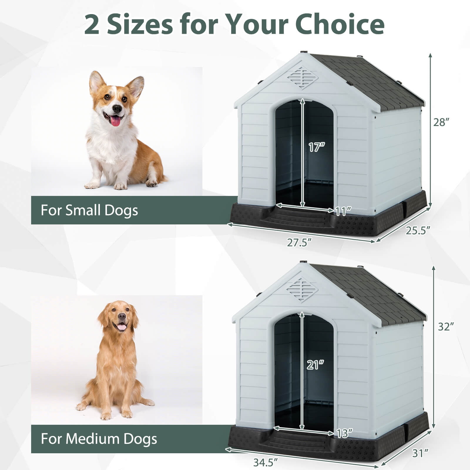 Infans Dog House Pet Puppy Shelter Waterproof Indoor/Outdoor Ventilate Gray