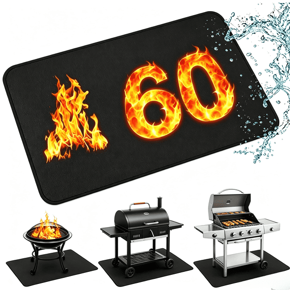 Windiluna Reusable Under Grill Mat for Outdoor BBQ, 60x36in Fireproof Floor Mat, Waterproof Oil-Proof Deck Patio Protector, Fits Charcoal Gas Grill Smoker Fireplace