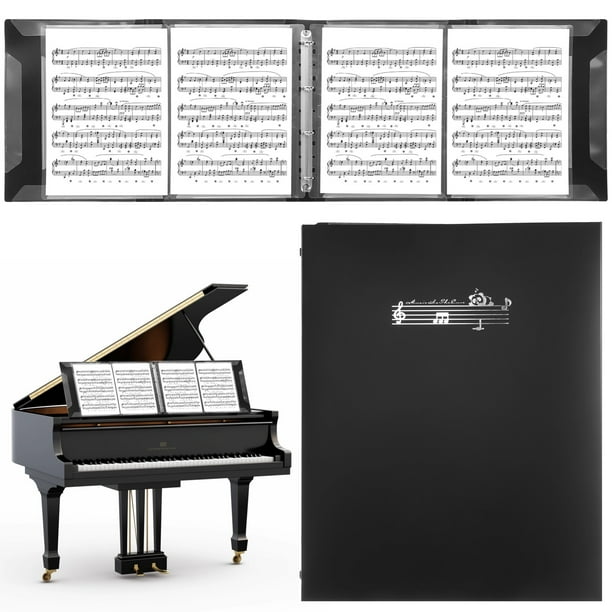 Carpeta de partituras, carpeta de partituras de piano expandible de 4 páginas, capacidad para 64 páginas, hojas de tamaño A4, carpeta de coro grabable para guardar partituras y almacenar archivos