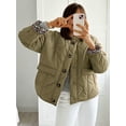 thumbnail image 5 of Women Quilted Jacket Oversized Leopard Lined Puffer Jacket Button Down Padded Coat Green L, 5 of 9