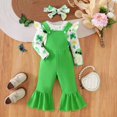 thumbnail image 3 of GYRATEDREAM Infant Baby Girl St. Patrick's Day Outfit Ruffle Long Sleeve Clover Print Sweatshirt and Suspender Pants Overalls Headband 3Pcs Set Toddler Clothes Green for 3-24M, 3 of 8