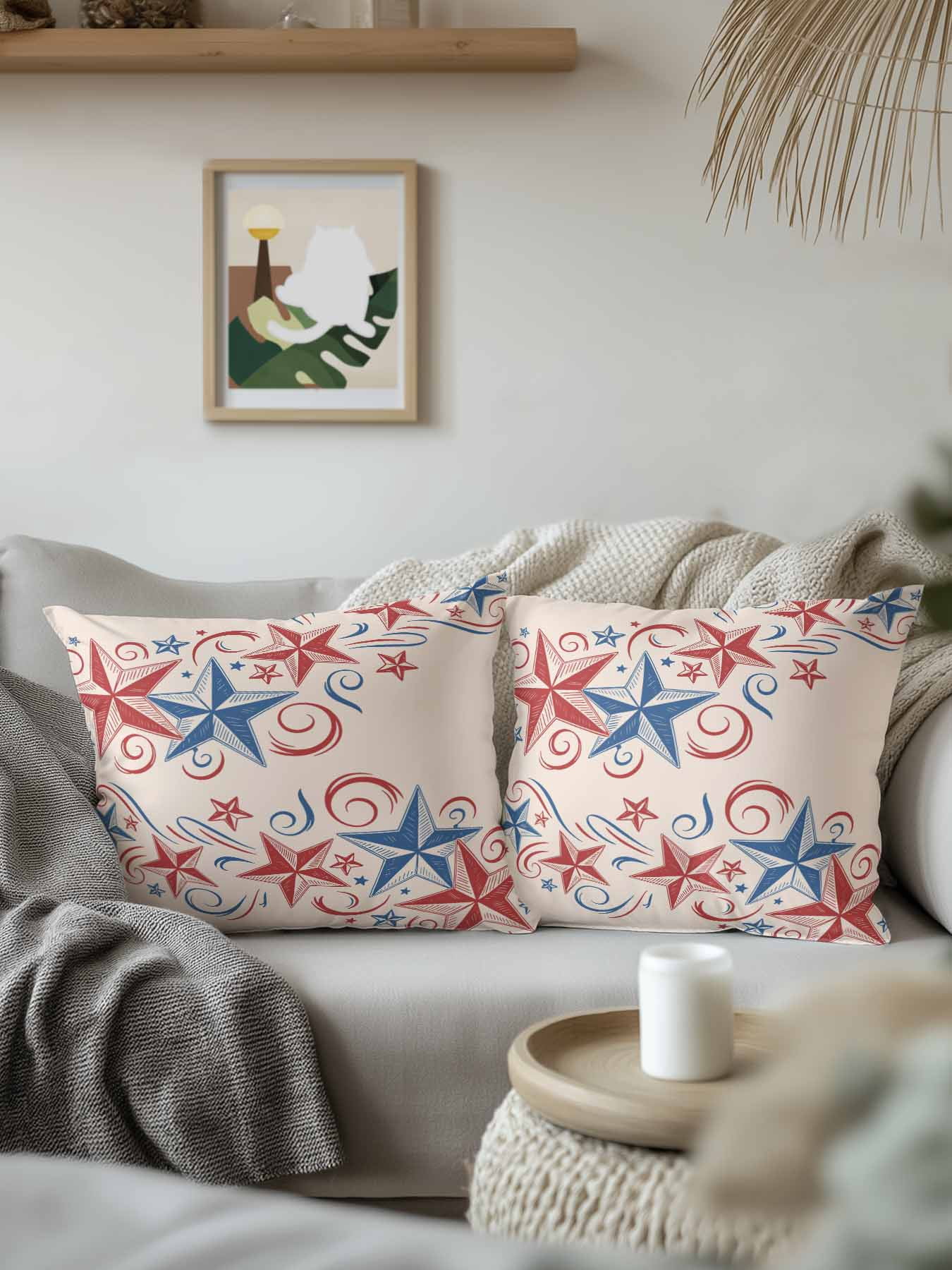 1 Pack Outdoor Pillows Waterproof, American Star Indoor/Outdoor Throw Pillows with Inserts, Blue Red Patriotic 4th of July Classic Tan Decorative Pillow for Patio Furniture Chairs Couch