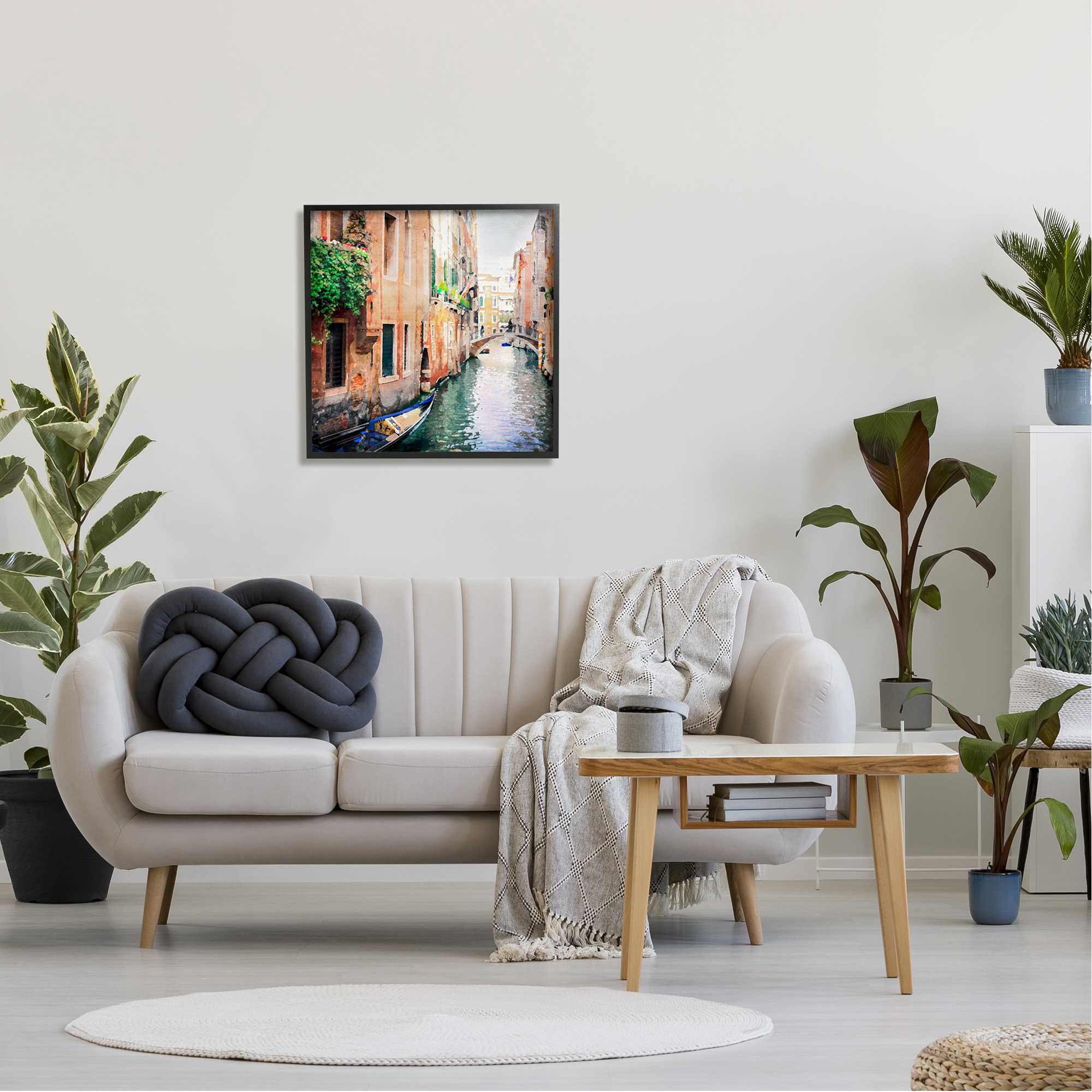 Stupell Industries Gondola in Canal Travel & Places Painting Black Framed Art Print Wall Art, 24 x 24
