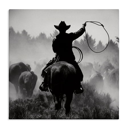 Stupell Industries Cowboy Swinging Lasso People Photography Wrapped Canvas Art Print Wall Art 17 x 17