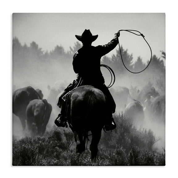 Stupell Industries Cowboy Swinging Lasso People Photography Wrapped Canvas Art Print Wall Art, 17 x 17