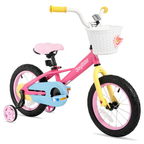 JOYSTAR Vélo de 14 Pouces pour Filles de 3 à 5 Ans Bicyclette Arc-en-Ciel de 14 Pouces pour Tout-Petits avec Roues Stabilisatrices et Frein à Rétropédalage Vélos pour Enfants 85 % Assemblés Rose