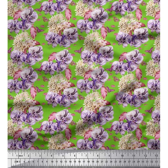 Soimoi Cotton Poplin Fabric Insect,Pansy & Yellow Flower Floral Print Fabric by Yard 42 Inch Wide