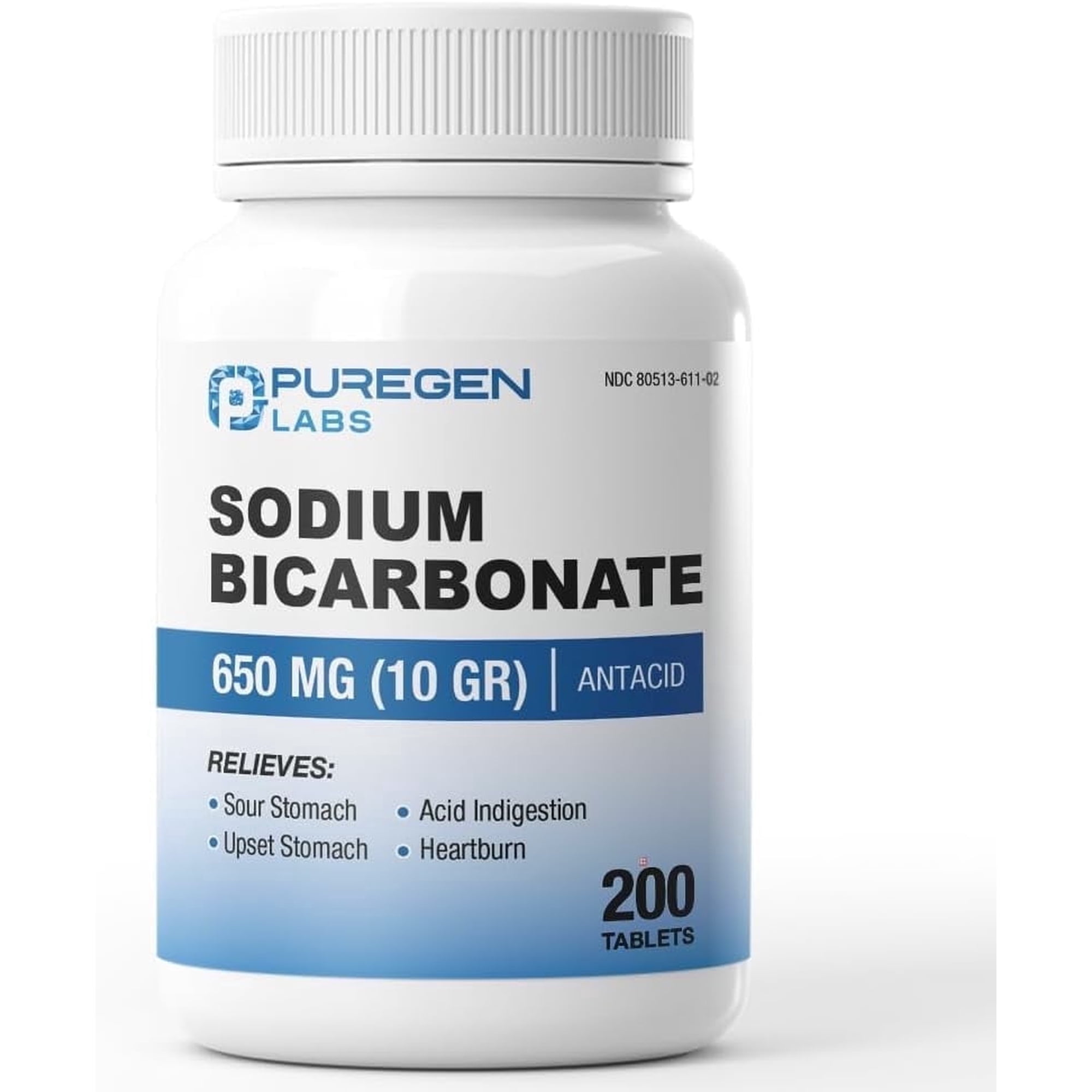 Puregen Labs Sodium Bicarbonate Tablets USP Grade 650mg (10 Grains) 200 Count 1PK