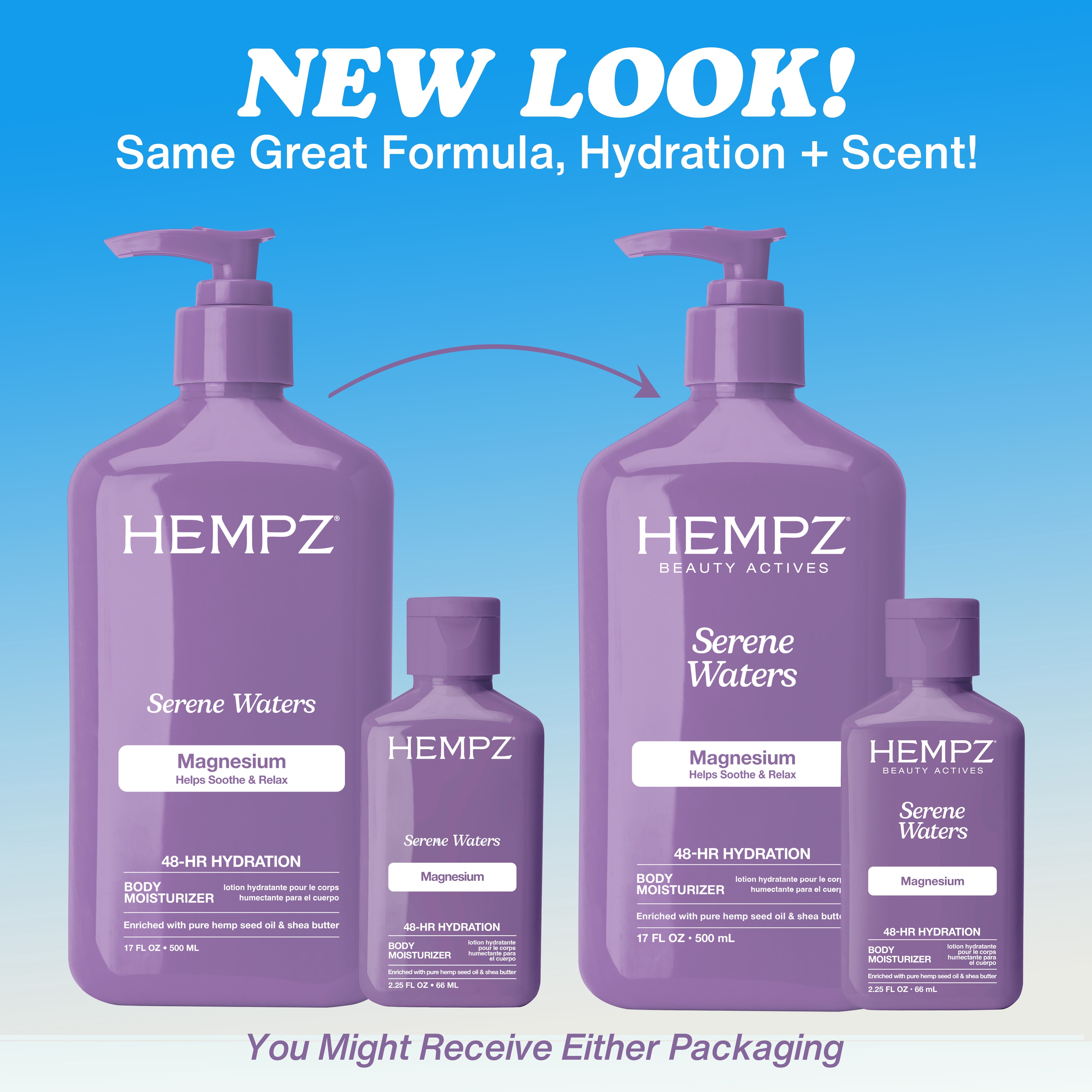 (2 pack) Hempz Beauty Actives Serene Waters Body Moisturizer Lotion with Relaxing Magnesium, 17 fl.oz.