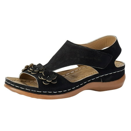 

ZHAGHMIN Summer Women Sandals Flower Casual Shoes Roman Thick-Soled Wedge Sandalias Open Toe Beach Shoes for Women New Zapatos Mujer Black Size8
