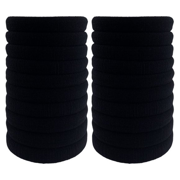 Lazos para el cabello grueso BETITETO 20 piezas Soportes para coletas sin costuras Gomas para el cabello elásticas de algodón para mujeres para cabello grueso, pesado o rizado (actualizado negro)
