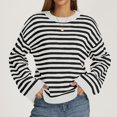thumbnail image 5 of JUUNthy Sweater for Womens, Round Neck Long Sleeve Striped Pullover Loose Casual Knitted Tops Khaki XL, 5 of 12