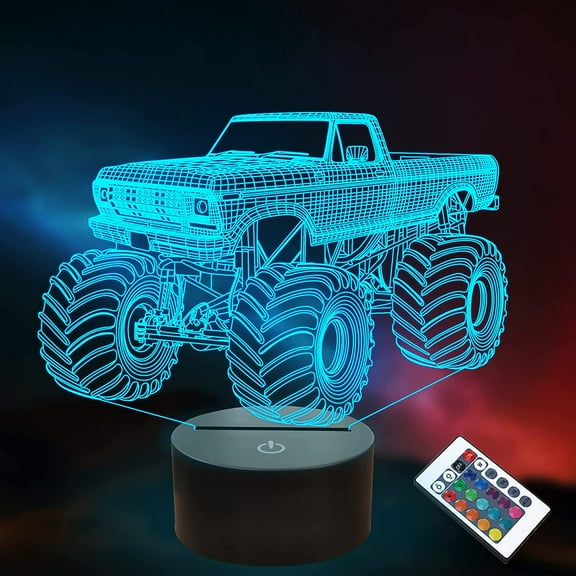 YSITIAN Monster Truck Gifts, 3D Car Night Light with Remote & Smart Touch   Timer   16 Colors Changing Dimmable Dino 3D Lamp Gifts for Boys Kids Age 2 3 4 5 6 I1116-433