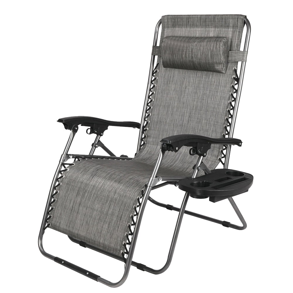 BSQT Zero Gravity Chair Heavy Duty Zero Gravity Lounge Chair，Sun Lounger，Metal Foldable Garden Camp Patio Office Chair Outdoor Portable Recliner Relaxer with Thick Cushions Gray Chaise Lounger