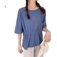 thumbnail image 1 of Camiseta casual de mujer con cuello redondo, media manga, blusa suelta irregular para chica superior Jumpingount AP001742-11, 1 of 7