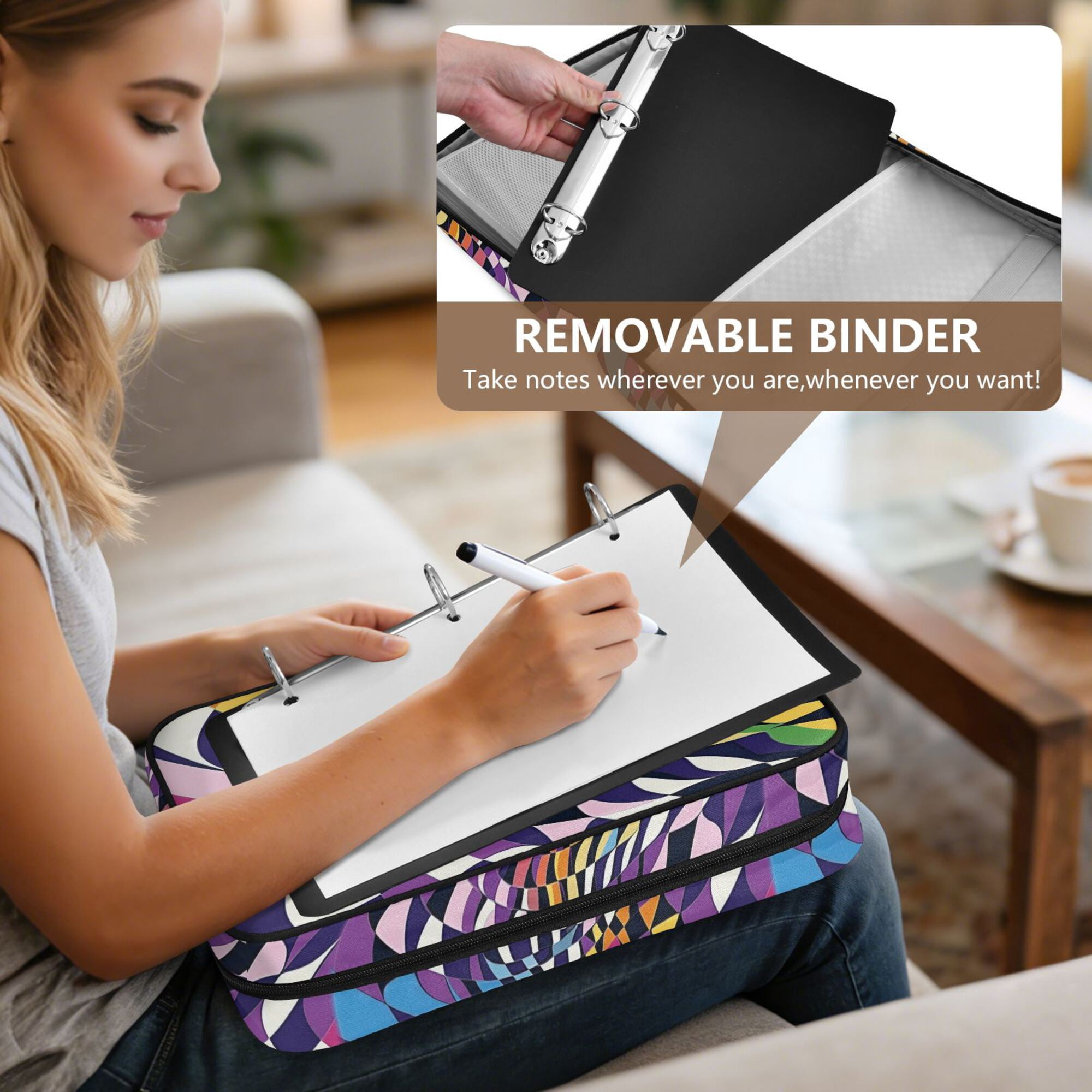 FORMRS Accordion File Folder A4 Size 7-Pocket Expanding Document Organizer Bag with 3 Ring Binder, Purple Wavy Plaid