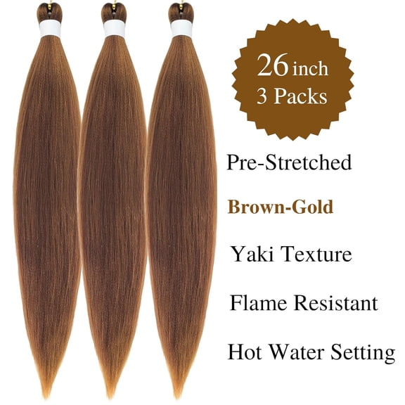 WEIF-Gold Brown Braiding Hair Pre stretched Prestretched Braiding Hair Extensions Hypoallergenic Synthetic Ez Braid Knotless Twist Fulani Non Toxic Anti Itch