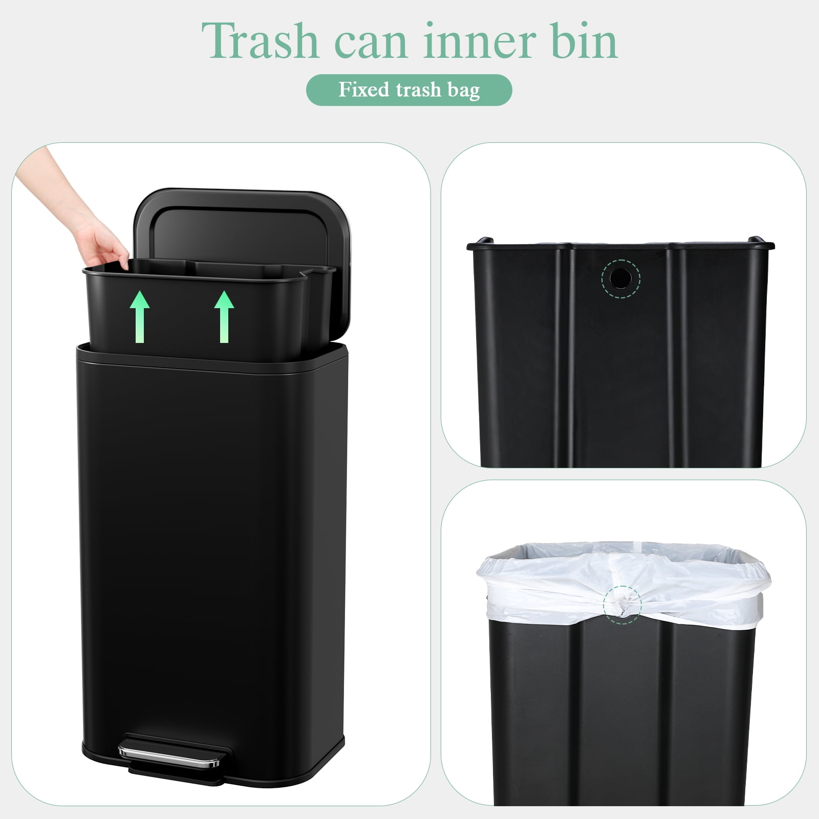 Arlopu 13.2 Gallon Trash Can, Stainless Steel Garbage Bin with Soft-Close Lid for Dining Room, Bathroom, Home Office