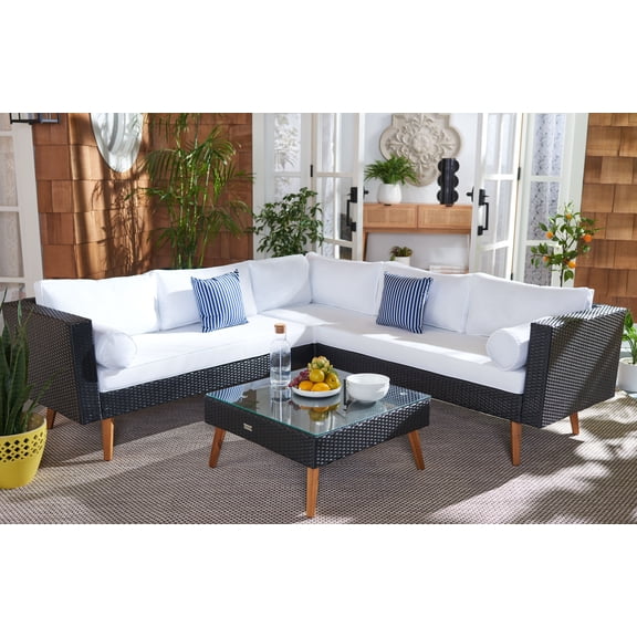 Safavieh Analon 3-Piece Metal Outdoor Sectional, Black/White