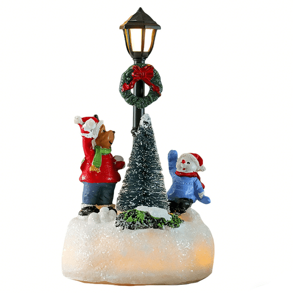 Resin Street Light Ornament Figurine with Creative Light Up Feature for Christmas Holiday Office and Bedroom Decor