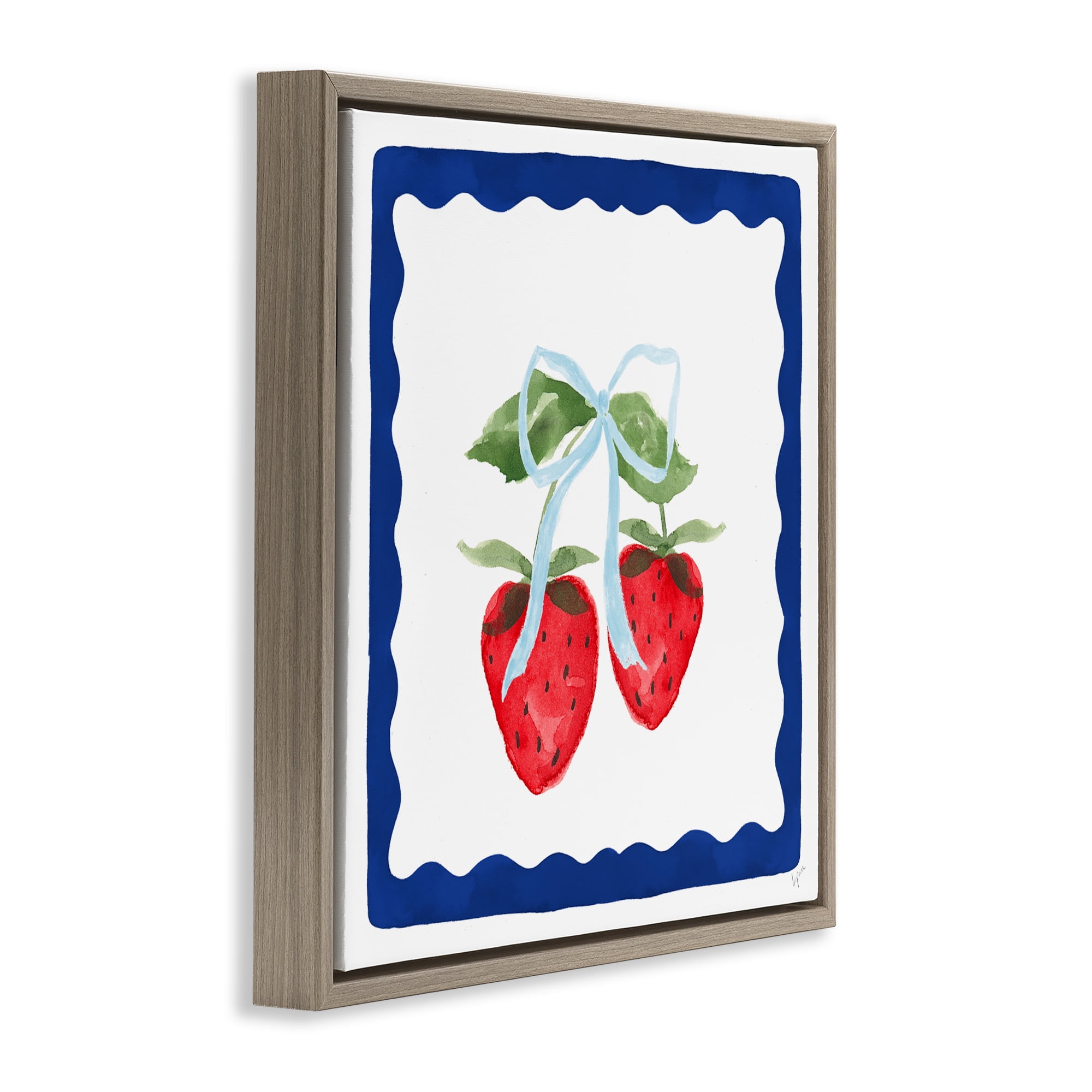 Stupell Industries Summer Bordered Strawberries Brown Framed Floater Canvas Wall Art, design by Lucille Price