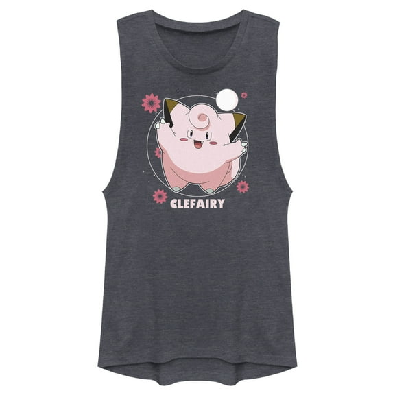Junior's Pokemon Clefairy Moonlit Dance Festival Muscle Graphic Tee Denim Blue Heather 2X Large