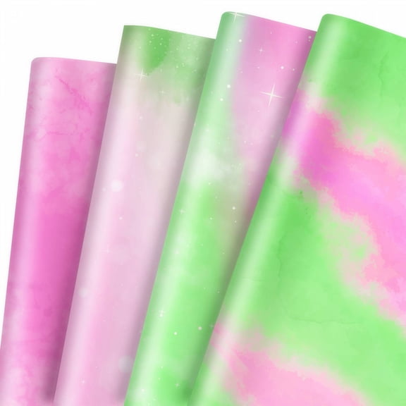 12 Sheets Pink Green Watercolor Gradient Wrapping Paper -Pink Green Wrap Paper Craft Paper Gift Wrap Birthday Party Packing Supplies, 4 Style, 19.7 X 27.6 Inch