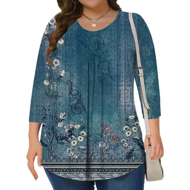 YLHFASHION T-Shirts Décontractés pour Femmes Grande Taille Manches 3/4 Col Rond Tunique Mignonne Hauts Basiques Blouses T-Shirts de Travail en Liquidation T-Shirts à Manches Longues pour Femmes