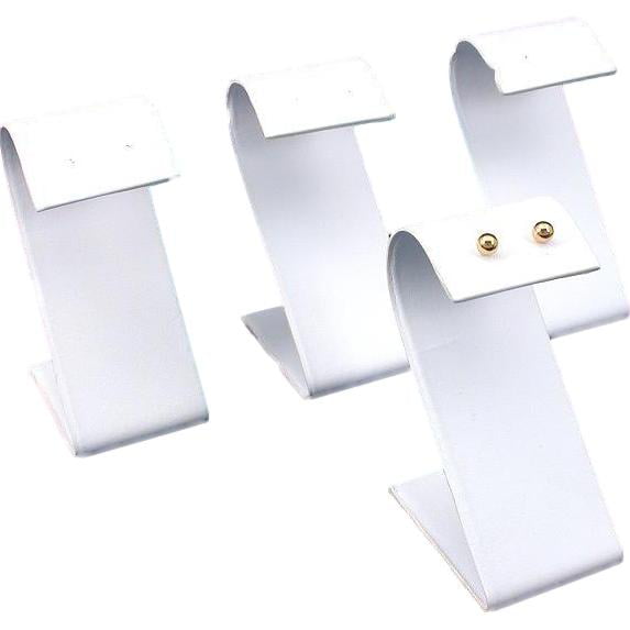 4 White Faux Leather Earring Display Stands 2.25" 