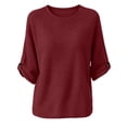 thumbnail image 6 of Aezemi Women Waffle 3/4 Sleeve Shirt Round Neck Pullover Knit Dressy Casual Breathable Comfy Blouses Spring Summer Outdoor Fashion Casual Tops L, 6 of 7