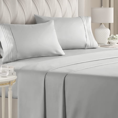CGK Linens 4-Piece Ultra Soft & Comfy Hotel Luxury Sheet Set - Full Size Cooling Bed Sheet Fits 8 -16 Mattresses French Grey