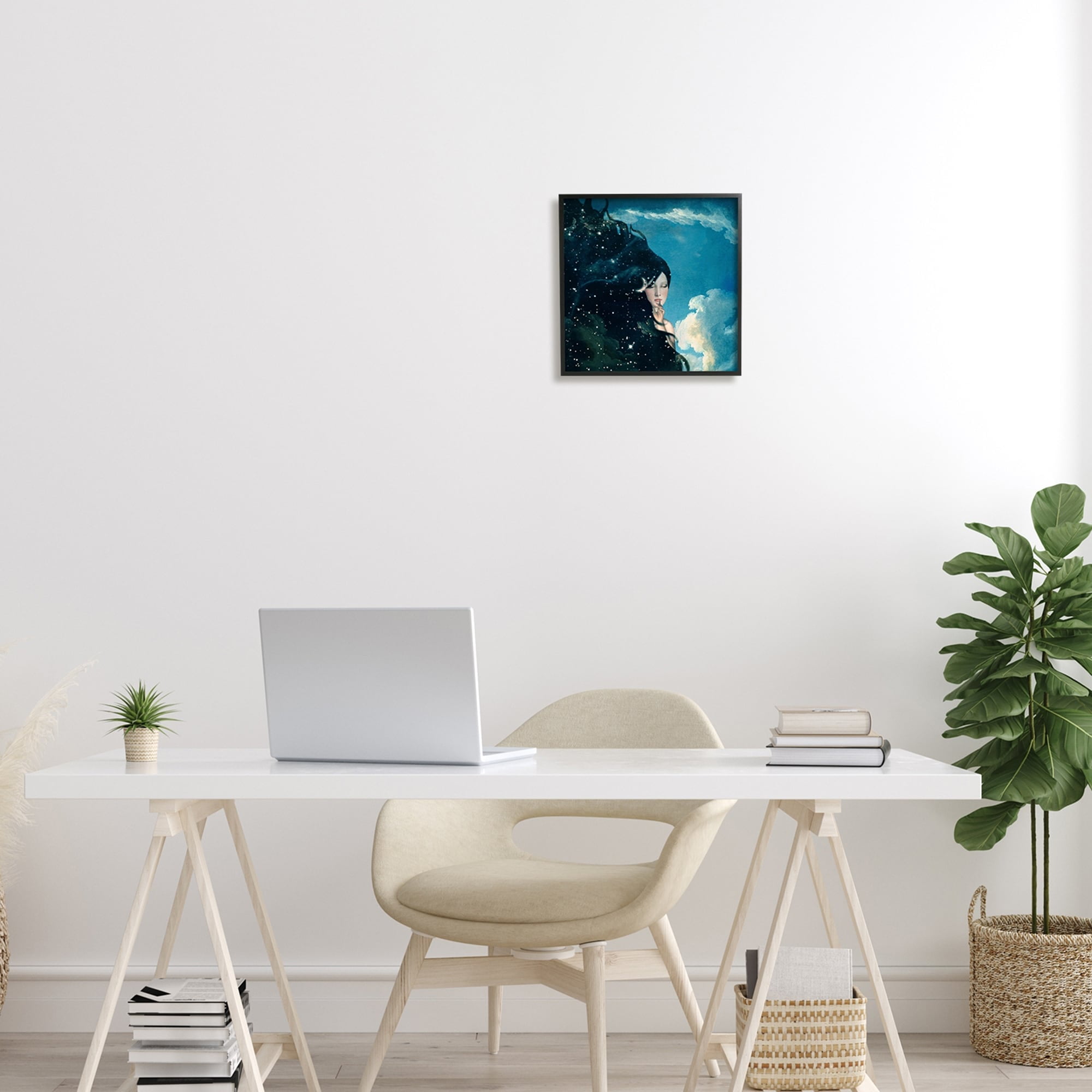 Abstract Starry Night Sky Hair Daytime Clouds Novelty Painting Framed Art Print Wall Art