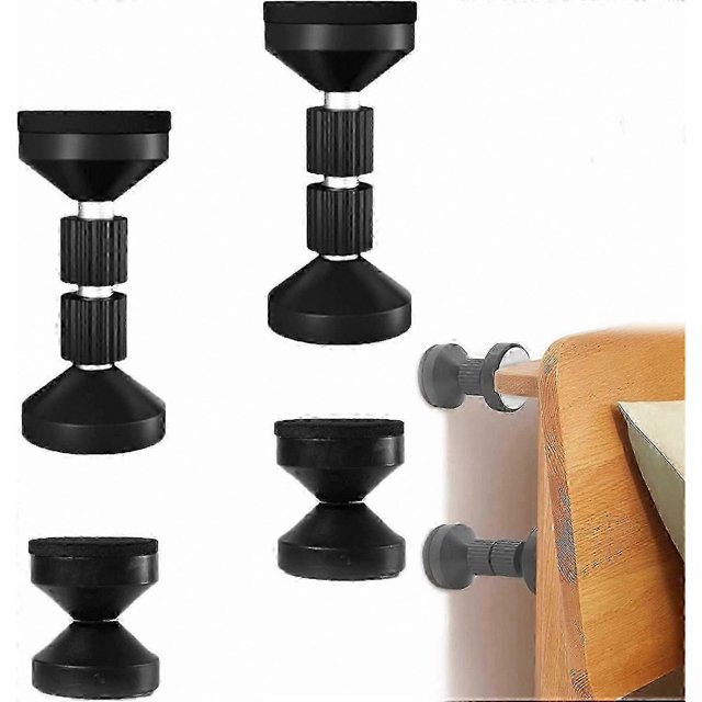 Black Adjustable Threaded Bed Frame Stabilizers, 4 Pack Anti-Wobble Solution for Beds