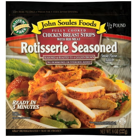John Soules Foods��Fully Cooked Rotisserie Seasoned Chicken Breast Strips with Rib Meat 8 oz. Bag