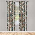thumbnail image 3 of Ambesonne Ethnic Curtains 2 Panel Set, Folk Stripes Floral Oriental, Pair of - 28" x 84", Teal Coral and Orange, 3 of 4