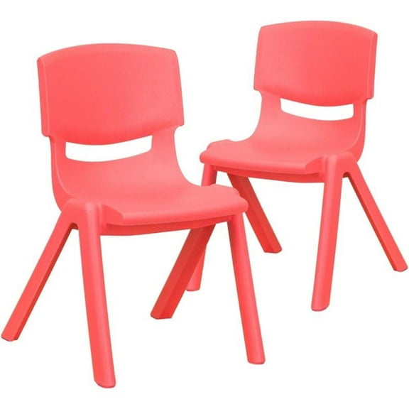 Bowery Hill 12" Plastic Stackable Preschool Chair in Red (Set of 2)