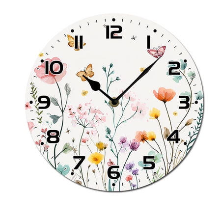 ZXCXRQFa Desk Clocks Wildflower Butterfly Spring Floral Silent Wall Clock for Bathroom Indoor Decoration No Ticking 10 Inch Round Small Clock for Hospital Classroom Home Living Room