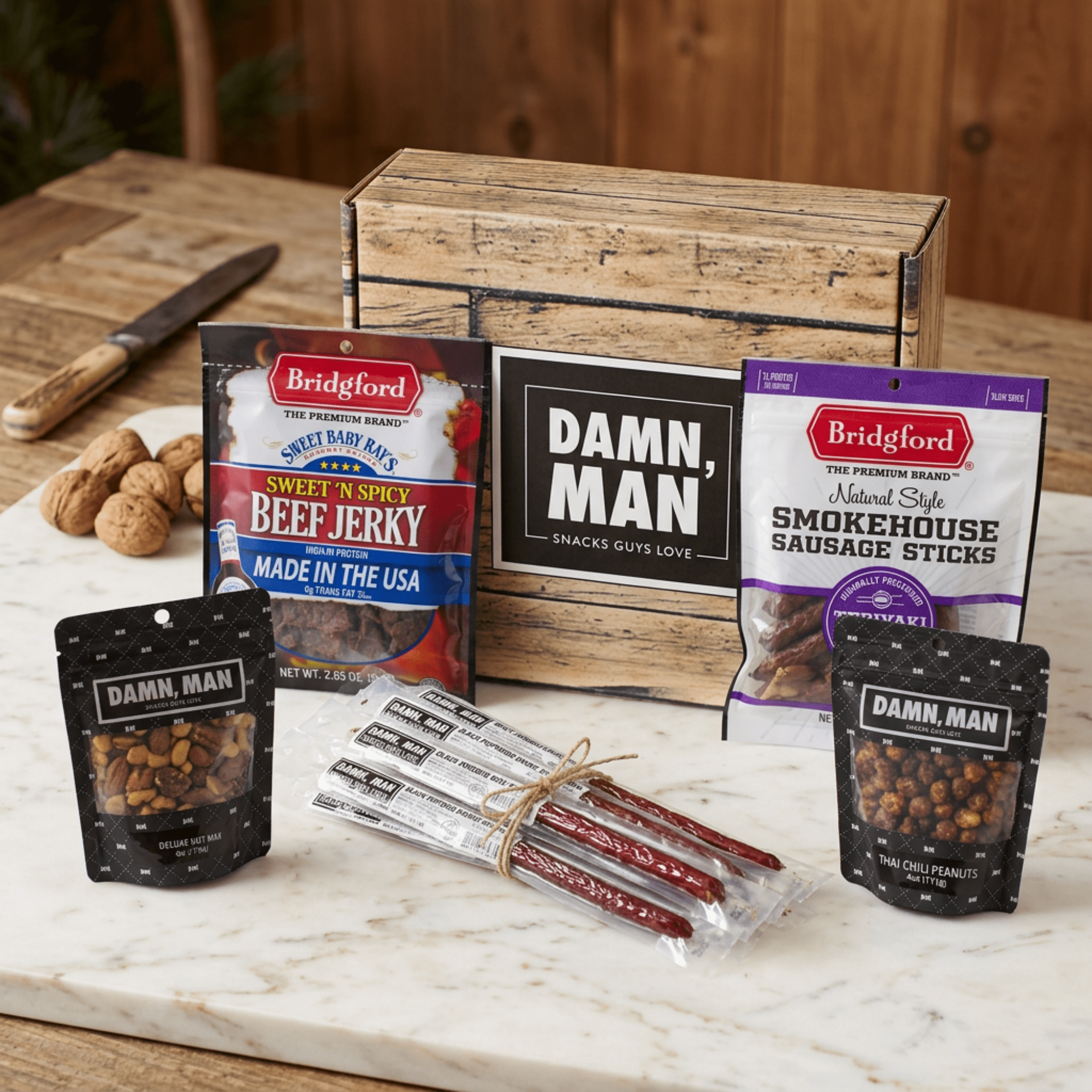 Damn Man Wise Guy Gift Box, Spicy Beef Jerky Snacks, 10 Count, 1.37 lbs