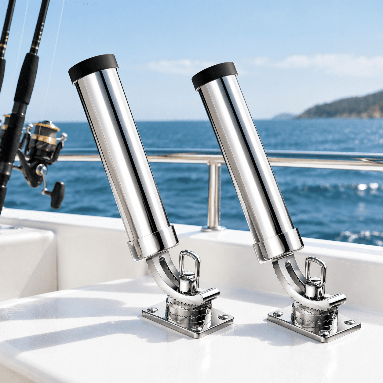 2 Pack 316 Stainless Steel Marine Fishing Rod Holders 360° Swivel 90° Tilt Flush Mount