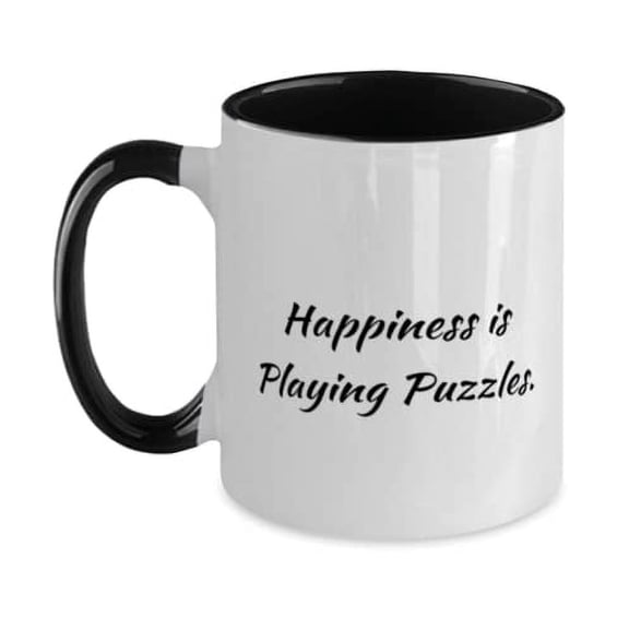 Useful Puzzles Two Tone 11oz Mug, Happiness is Playing Puzzles, Cute Gifts for Men Women, Holiday Gifts